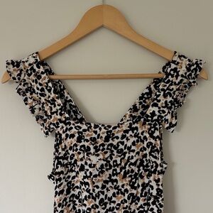 ICHI NWT Leopard Print Ruffle Sleeve Top